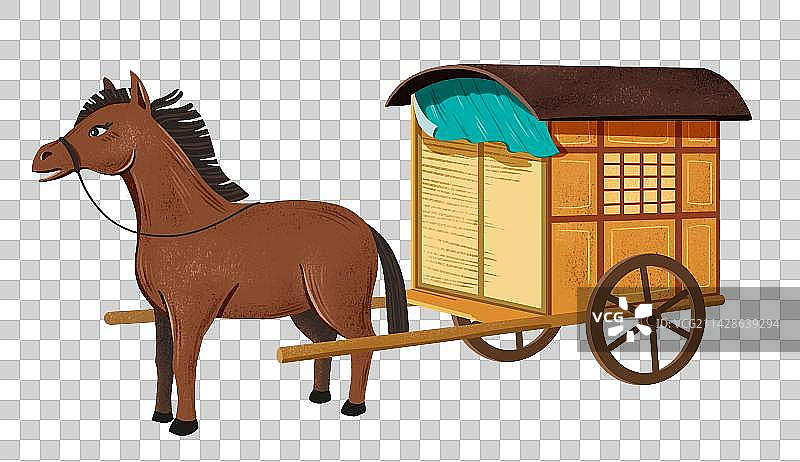 古代马车儿童肌理插画图片素材