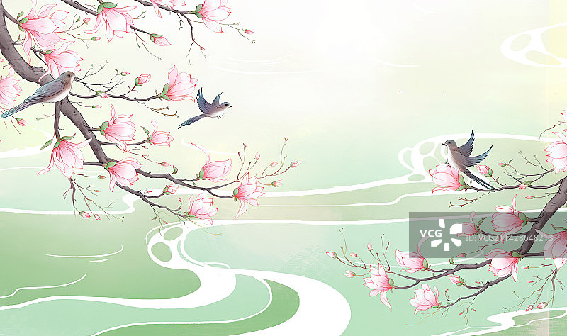 夏天春天唯美插画图片素材