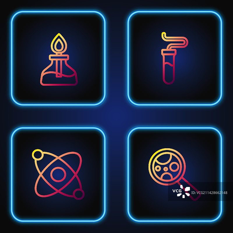 放大镜下微生物原子线条组合图片素材