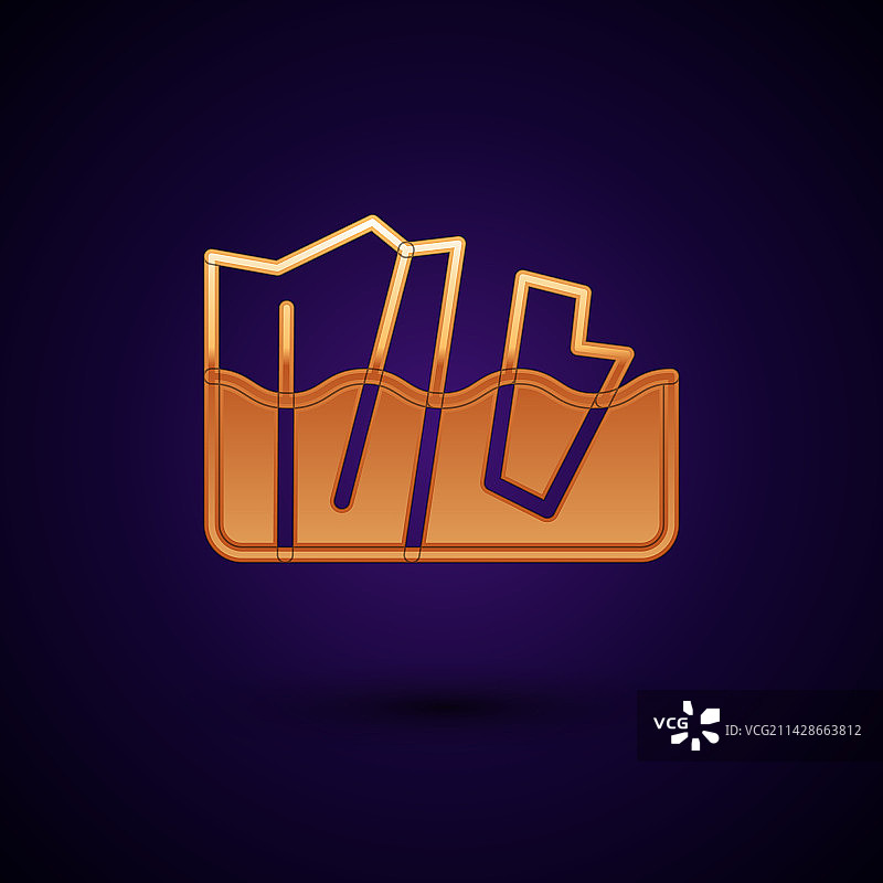 黑色背景上融化的金色冰川图标图片素材