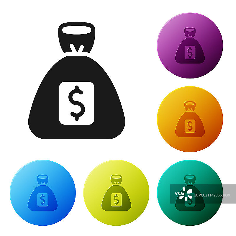 白色背景上的黑色钱袋图标图片素材