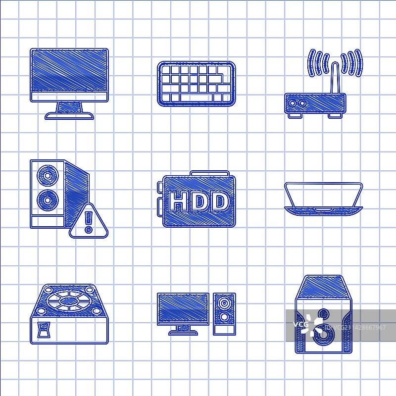 硬盘驱动器和电脑显示器合集图片素材