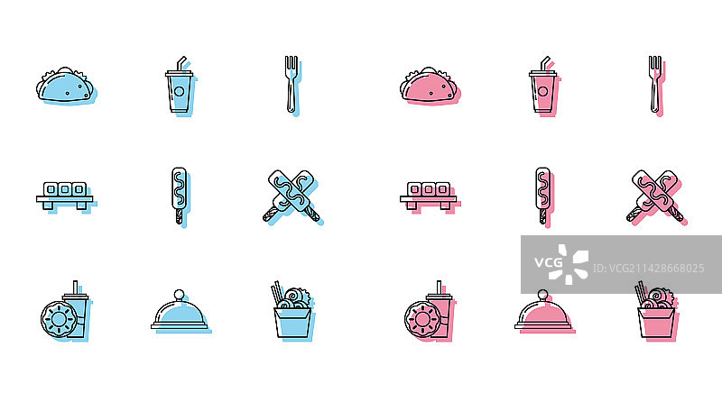 线条、纸、带吸管的玻璃杯和甜甜圈图片素材