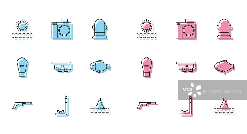 钓鱼鱼叉、呼吸管、阳光和海浪图片素材