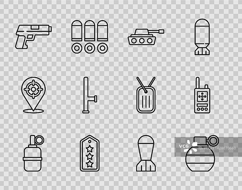 手榴弹、坦克、军衔、手枪军事装备合集图片素材