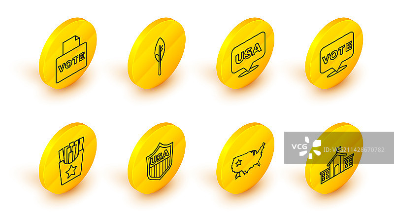 美国国会大厦美国地图线条icon图片素材