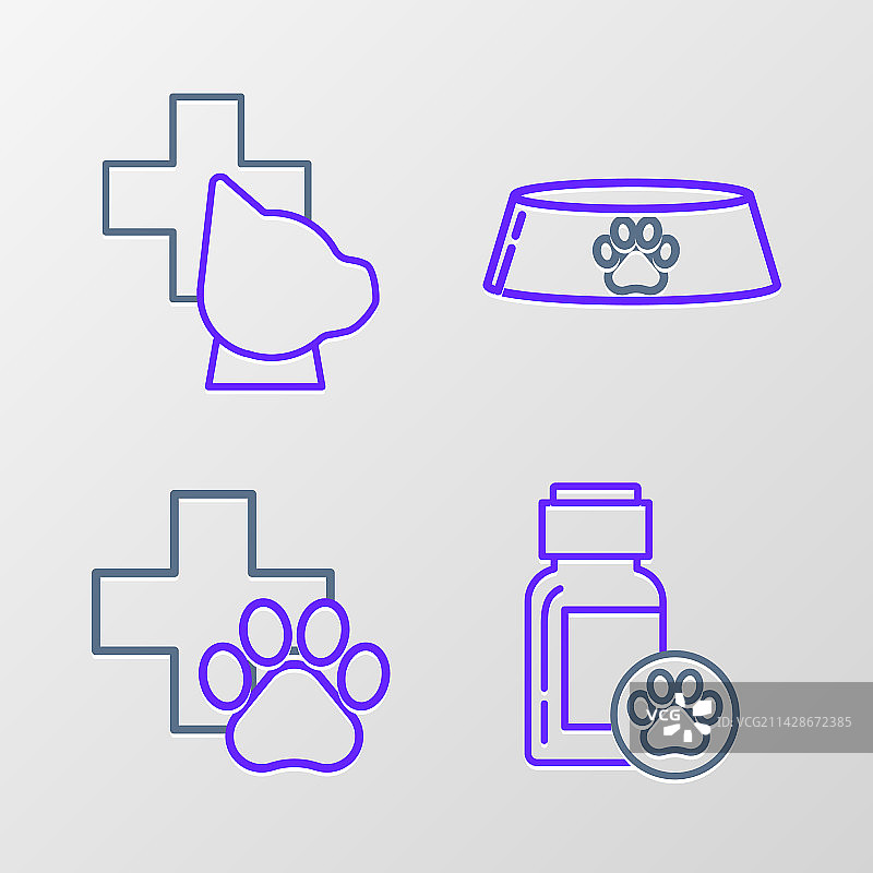 狗狗药品瓶、兽医诊所等线条组合图片素材