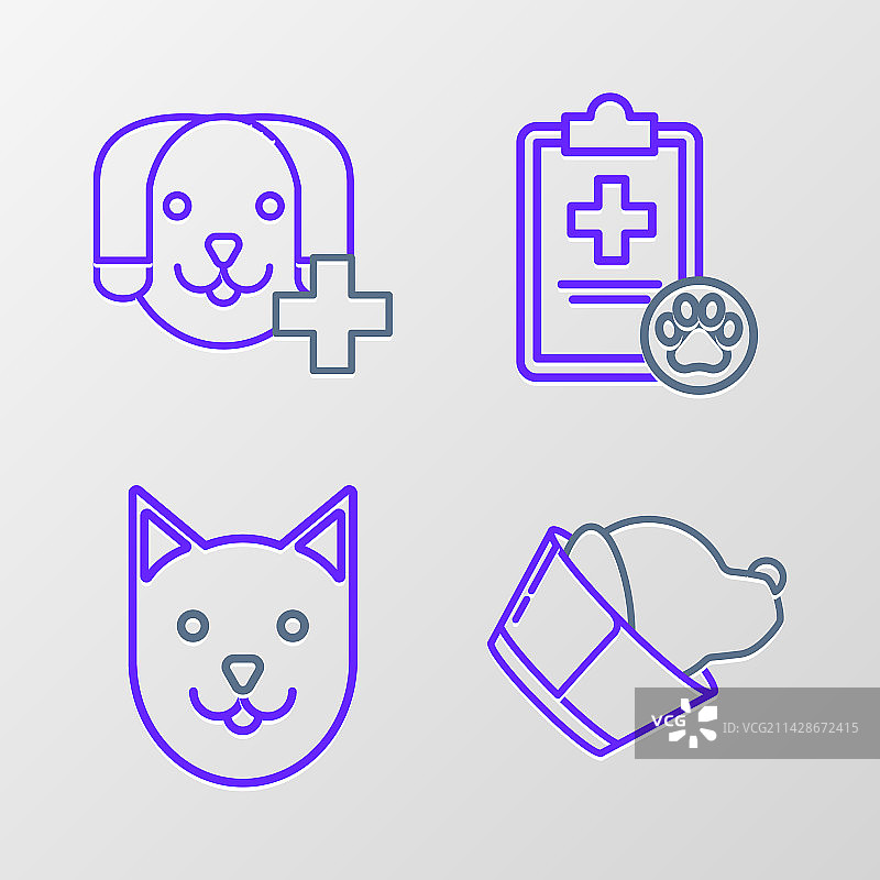 兽医诊所标志、猫和剪贴板线条图标图片素材