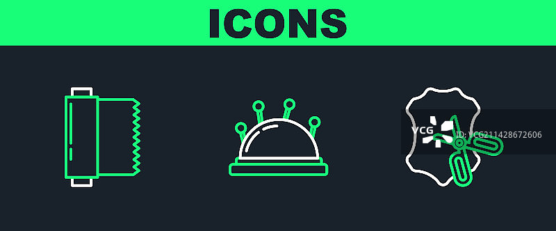 剪刀和皮革纺织面料卷图片素材