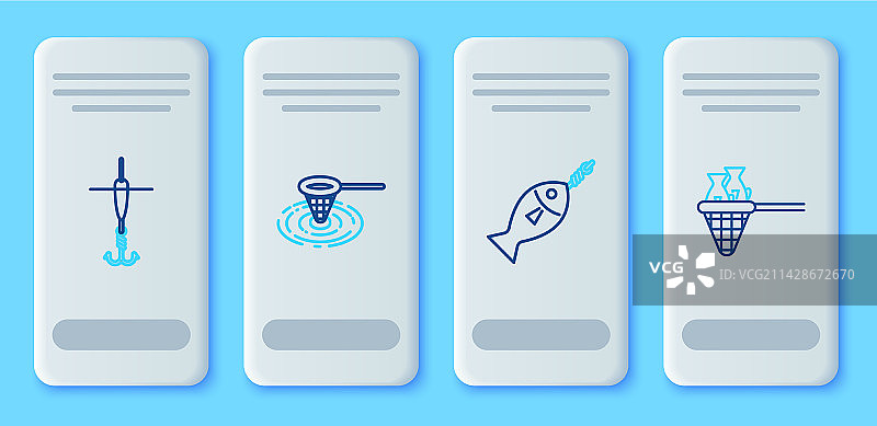 水中渔网鱼钩和浮标图片素材