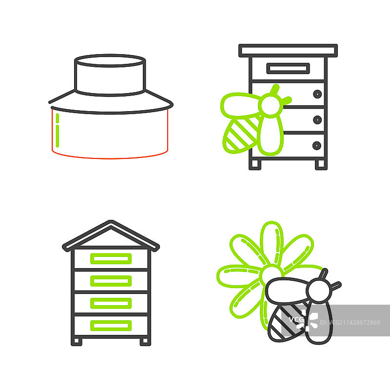 蜜蜂花蜂巢线条图标图片素材