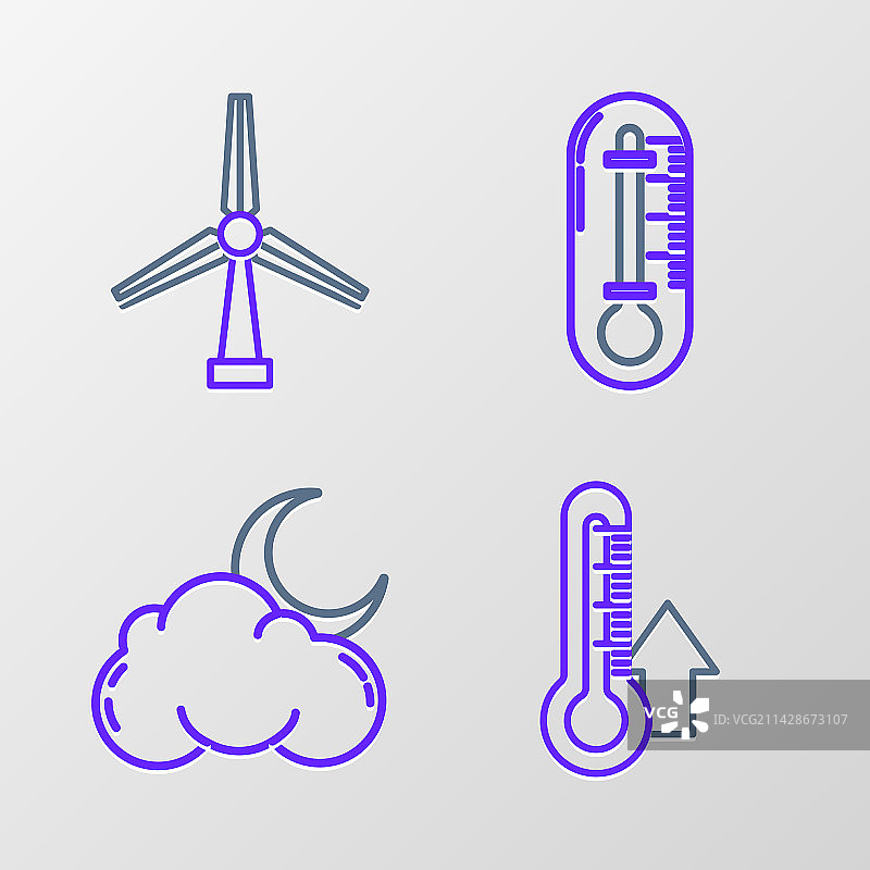 温度计云月星空线性图标图片素材