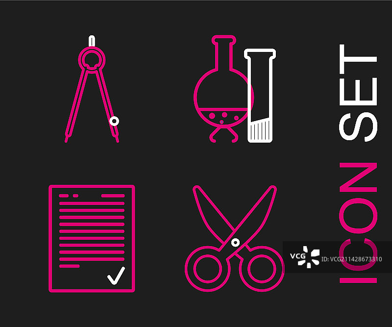 线条、剪刀、带勾选标记的试卷图片素材