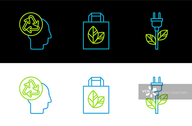 树叶人头节能插头线条合集图片素材