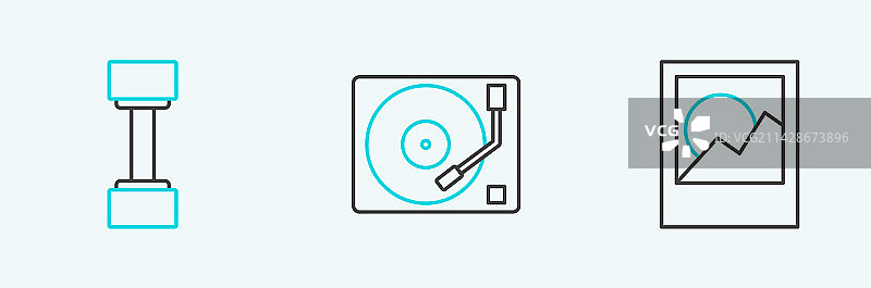 哑铃和黑胶播放器相框图片素材