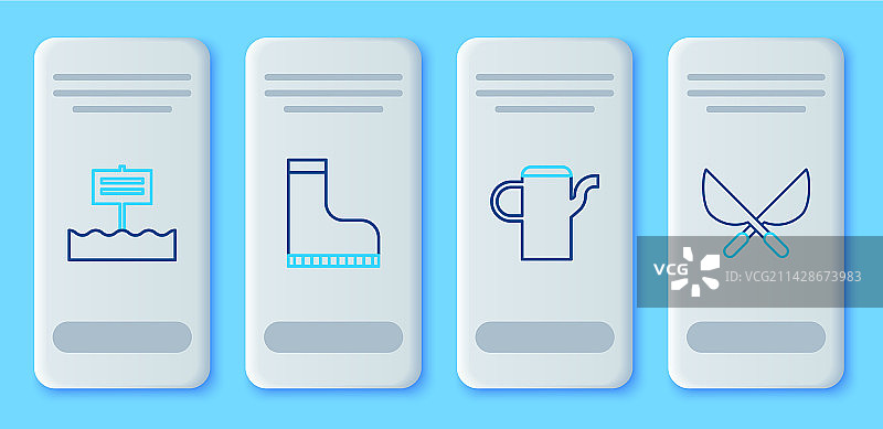 防水橡胶靴、浇水壶线性图标图片素材