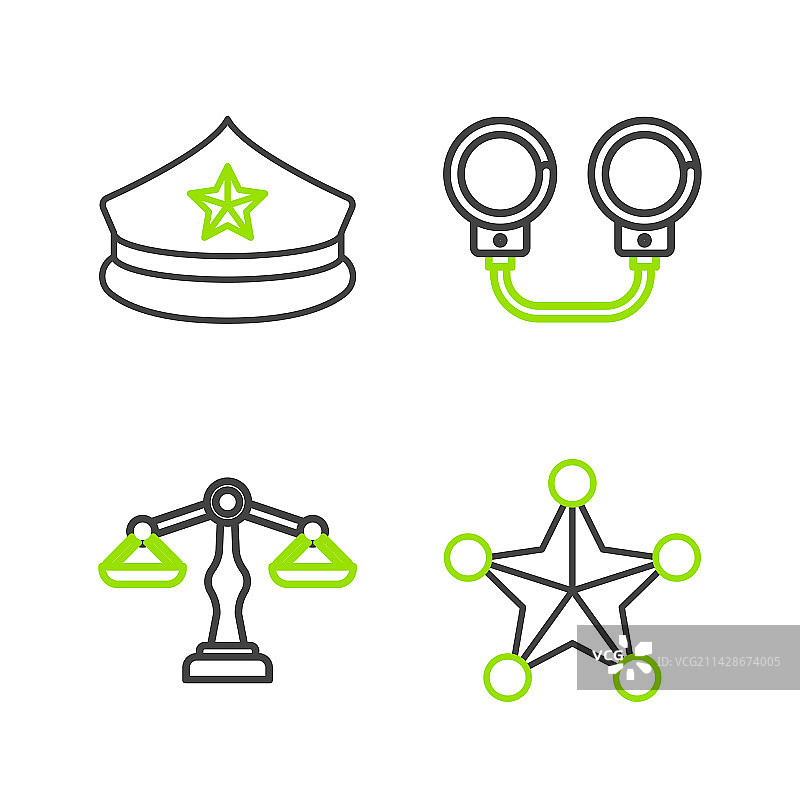 六芒星警徽天平矢量线条图片素材