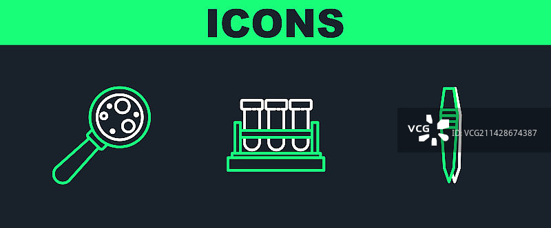 镊子放大镜下的微生物线条组合图片素材