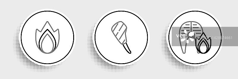 烤鱼排与火焰图案图片素材