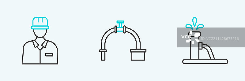 抽油机与石油工人线性集合图片素材