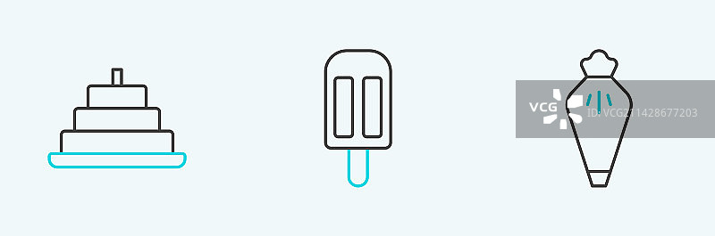 带燃烧蜡烛的糕点袋蛋糕线条图片素材