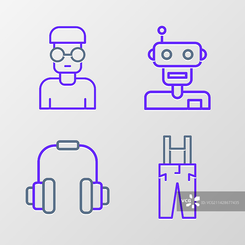 线条图标：背带裤、耳机、机器人图片素材