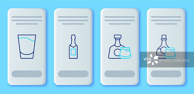 香槟酒瓶威士忌酒杯线条组合图片素材