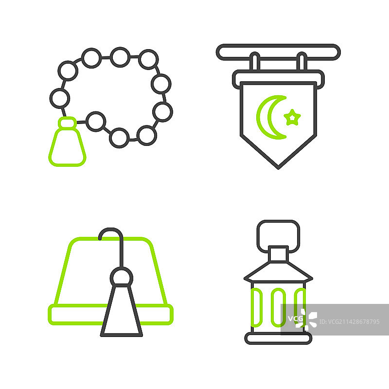 带斋月卡里姆灯笼土耳其星月帽的线条图片素材