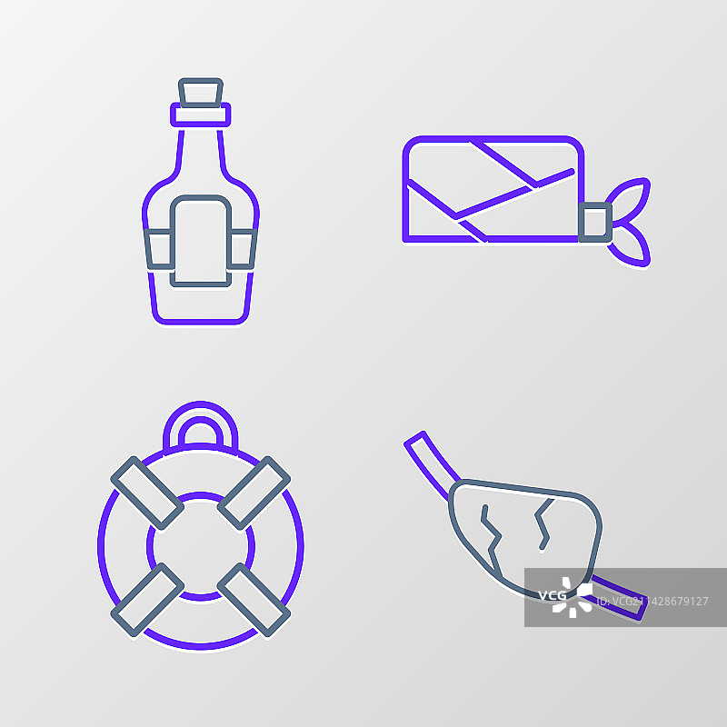 海盗眼罩救生圈头巾线条图片素材