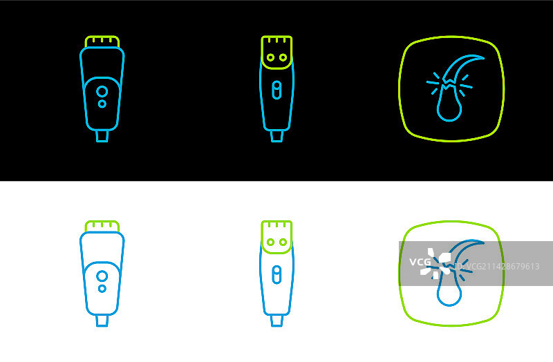 断裂的毛囊和电动剃须刀图片素材