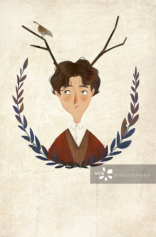 复古森系男孩包装情侣插画图片素材