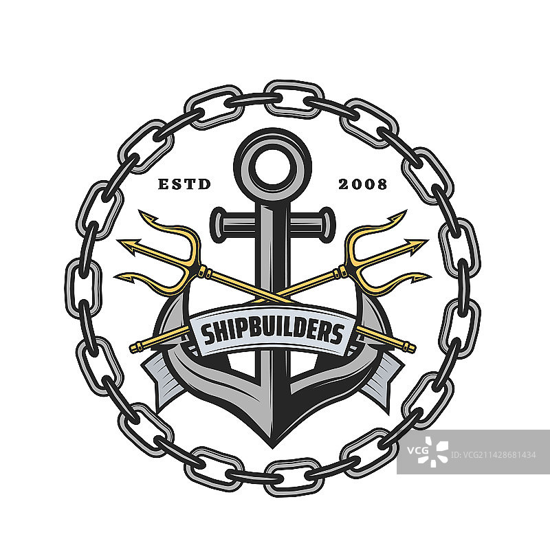 造船厂纹章图标锚和三叉戟图片素材