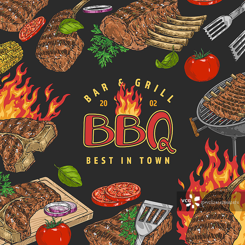 复古彩色烧烤吧海报图片素材