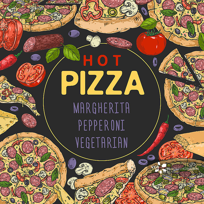 复古风味热门披萨宣传单图片素材