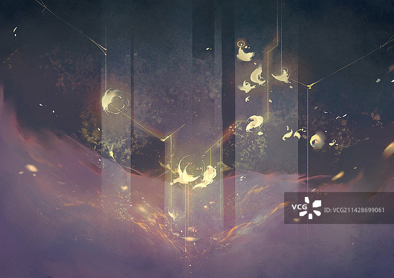 叶与紫色草原图片素材