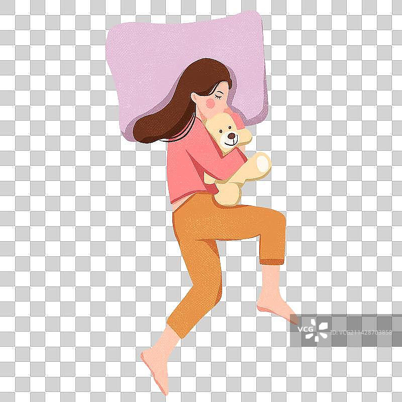 正在睡觉的女孩插画元素图片素材