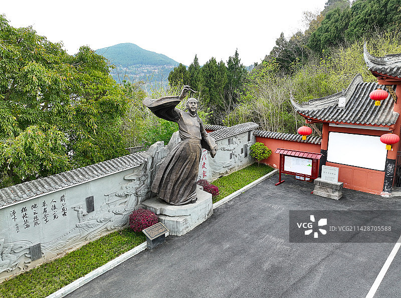 四川省遂宁射洪市陈子昂故里读书台金华山航拍图片素材