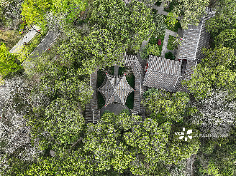 四川省遂宁射洪市陈子昂故里读书台金华山航拍图片素材