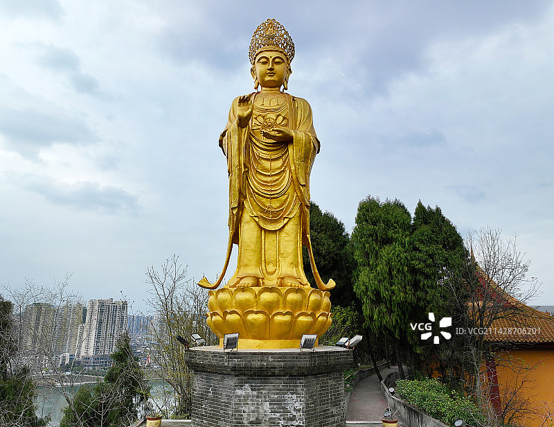 四川省遂宁射洪市五佛洞风景区大悲寺航拍图片素材