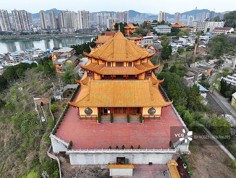 四川省遂宁射洪市五佛洞风景区大悲寺航拍图片素材