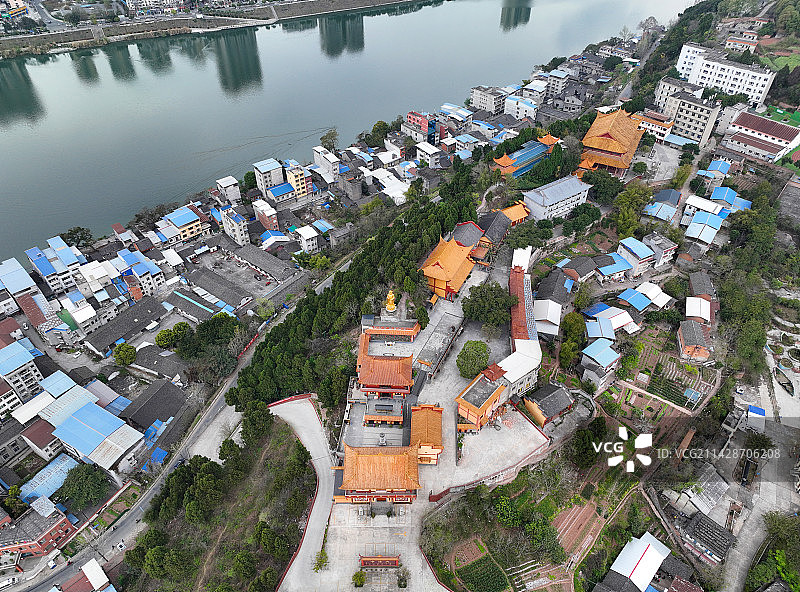四川省遂宁射洪市五佛洞风景区大悲寺航拍图片素材