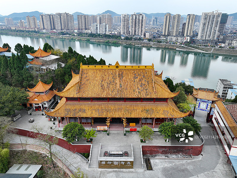 四川省遂宁射洪市五佛洞风景区大悲寺航拍图片素材