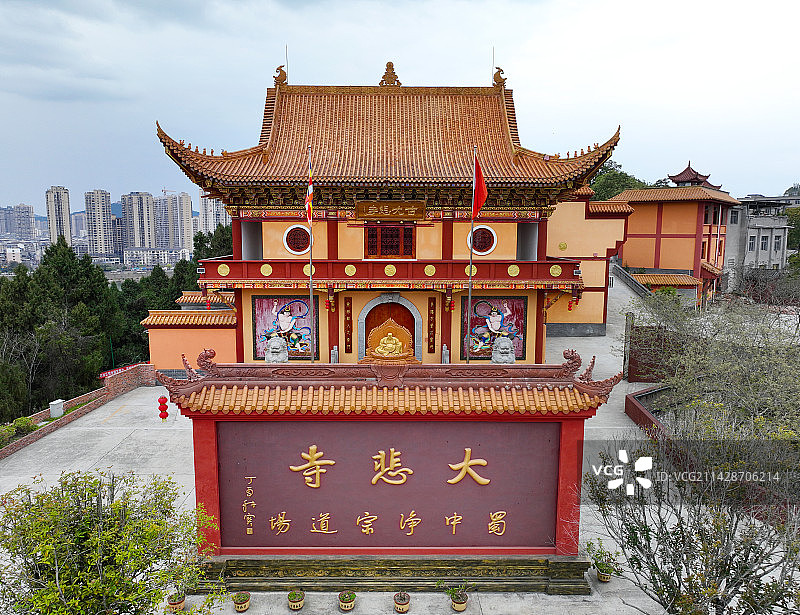 四川省遂宁射洪市五佛洞风景区大悲寺航拍图片素材