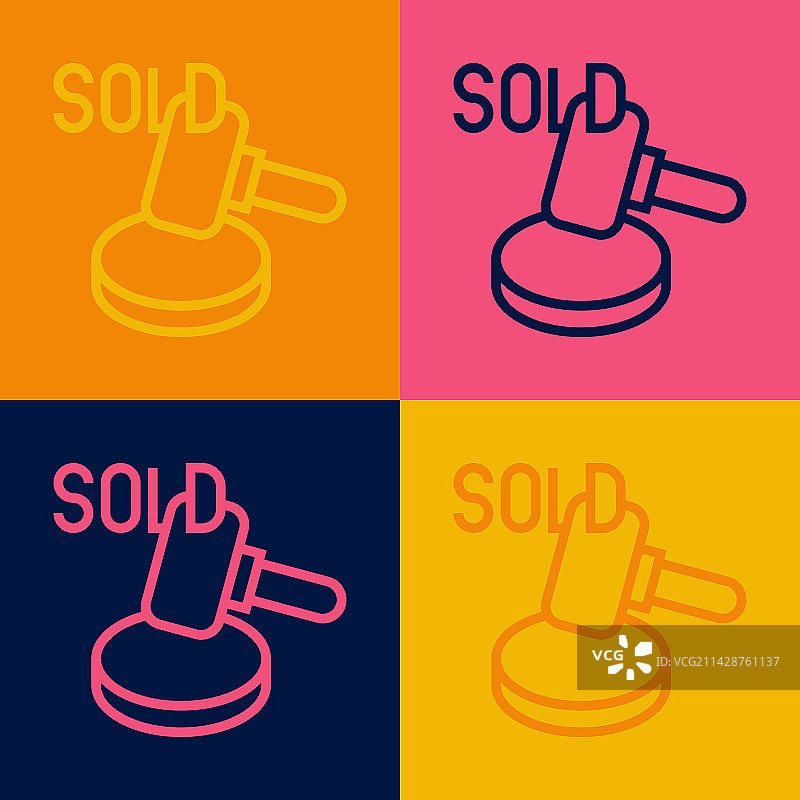 彩色波普艺术拍卖槌线条图标图片素材