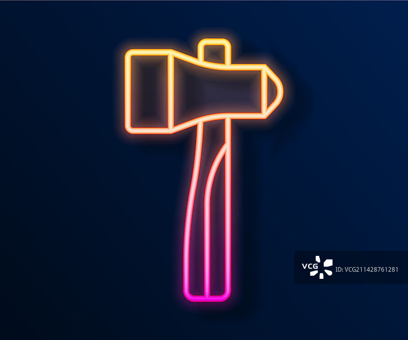 黑色背景上的发光霓虹灯线锤子图标图片素材