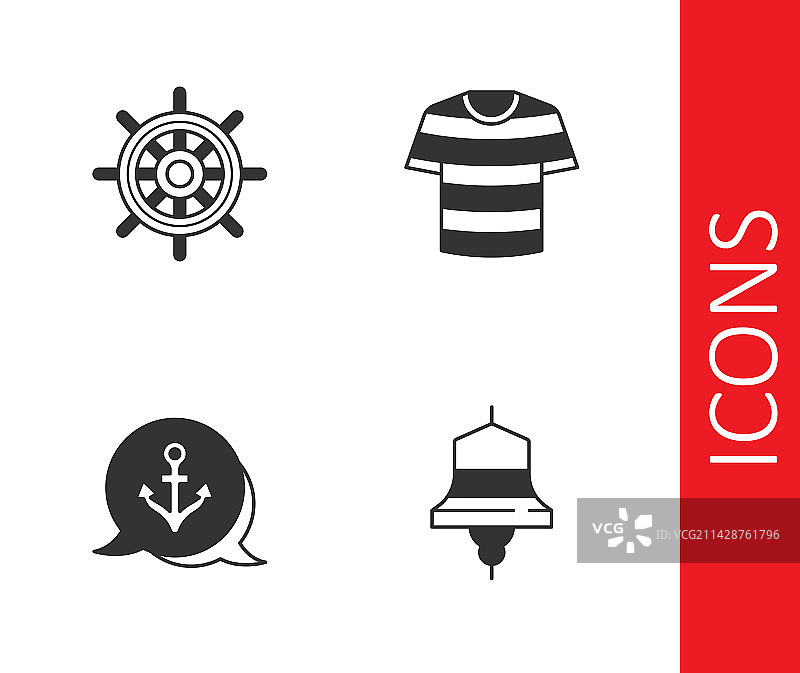 船钟、方向盘、锚和条纹组合图片素材