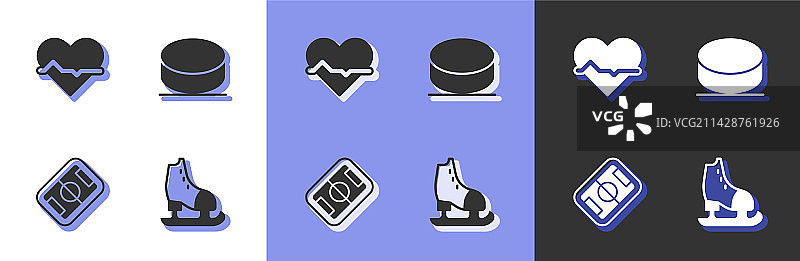 溜冰鞋心率足球场和曲棍球套装图片素材