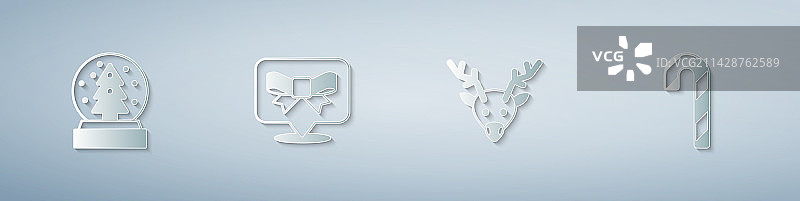 圣诞节雪球礼品蝴蝶结驯鹿套装图片素材