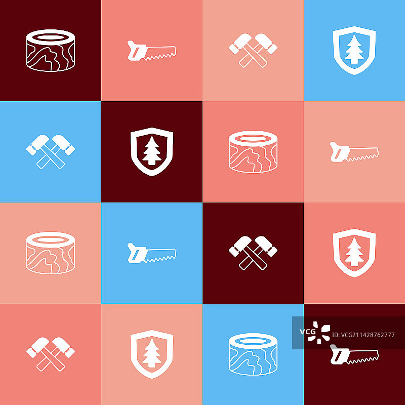 波普艺术原木手锯锤子插画图片素材