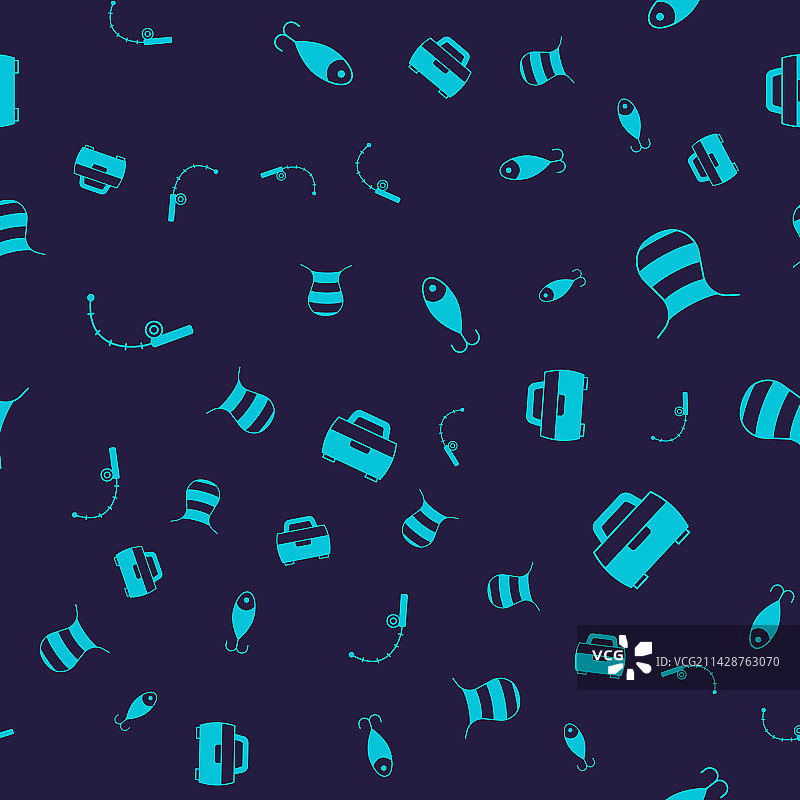 鱼竿渔网鱼饵箱子套装图片素材